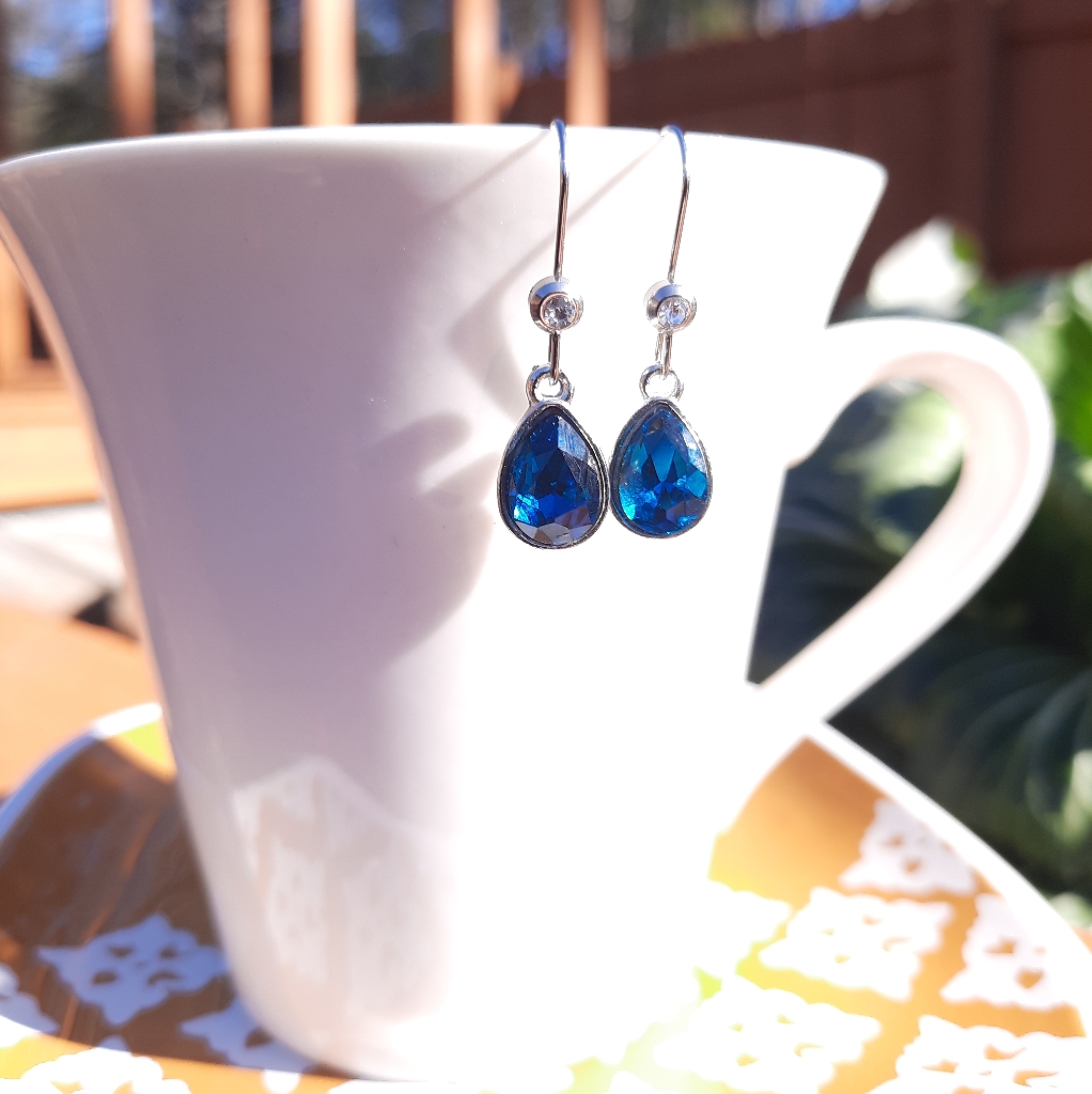 Blue Crystal Teardrop Simple Earrings 16$